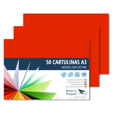 Afbeelding van Raylu Paper® A3 50 stuks, 180 g/m², 420 x 297 mm, gekleurde dozen met soft touch, perfect voor verband, kantoor, tekenen en knutselen (rood)