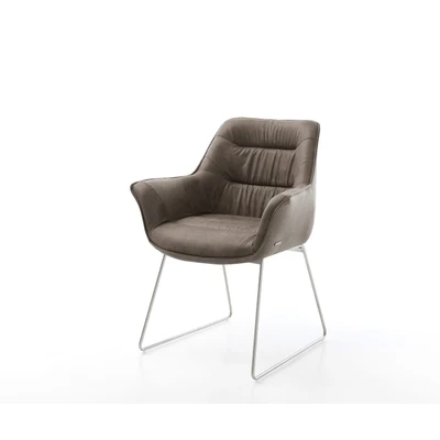Afbeelding van Gestoffeerde stoel Kaira Flex slipframe roestvrij staal taupe vintage