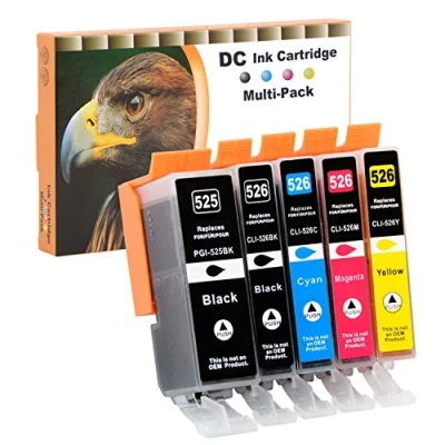 Afbeelding van D&amp;C 5 x inktcartridges, compatibel met Canon PGI 525, CLI 526, voor Pixma IP4840, IP4850, IP4900, MG5140, MG5150, MG5240, MX710, MX715, MG6100, MG6150, MG6200, IP4950 IX6555. 0 MG5250 MG5300