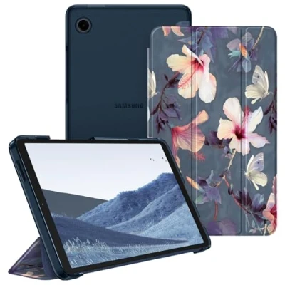 Afbeelding van FINTIE Hoesje voor Samsung Galaxy Tab A9 8,7 inch 2023, ultradunne beschermhoes met doorschijnende achterkant tablet 8.7 SM X110/X115/X117, bloeiende hibiscus