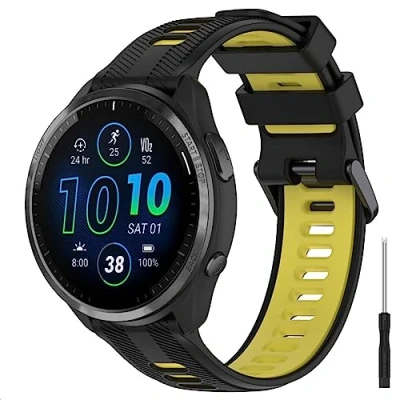 Afbeelding van GIOPUEY band compatibel met Garmin Forerunner 965/955/945/745, zachte TPU horlogeband, vervanging van de [kleurstiksels ontwerp] zwart/geel