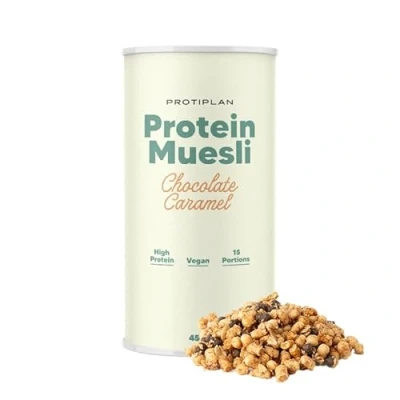 Afbeelding van Protiplan Protein Muesli Chocolade Karamel Koker 450 gram (15 porties) Perfect voor een koolhydraatarm ontbijt of lunch