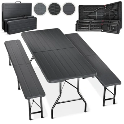Afbeelding van Blumtal Opvouwbare Picknicktafel Biertafel met banken Vouwtafel 8 personen Campingtafel set Antraciet Hout look