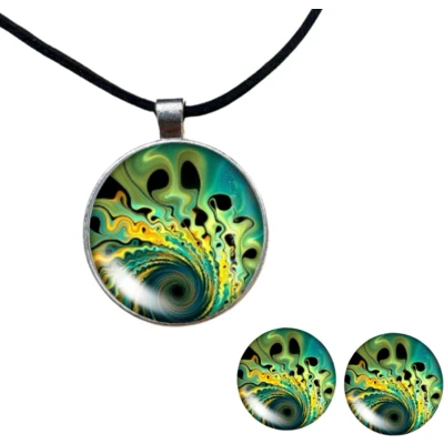 Afbeelding van Set Pauw ketting zilveren oorbellen groen verstelbaar Charme Bijoux