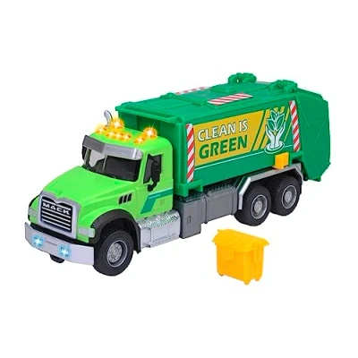 Afbeelding van Majorette Mack Granite afvallauto (22 cm) grote speelgoedafvalafvoer met realistische kantel en legen functie incl. vuilnisbak, licht &amp; geluid, voor kinderen vanaf 3 jaar, wit