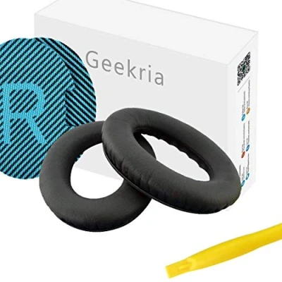 Afbeelding van Geekria QuickFit Eiwit lederen vervangende oorkussens voor Bose QuietComfort 25, QC25, SoundLink Around Ear Hoofdtelefoon Oorkussens, Reparatieonderdelen headset (zwart)