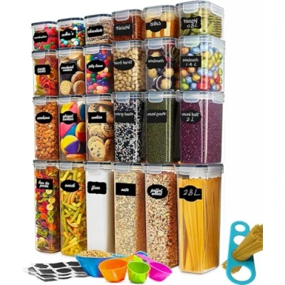 Afbeelding van Hibisaws 42 liter grote capaciteit, set van 24 voorraaddozen, keukenorganizer, BPA vrij, plastic met deksel, voorraaddoos, voorraaddoos voor levensmiddelen