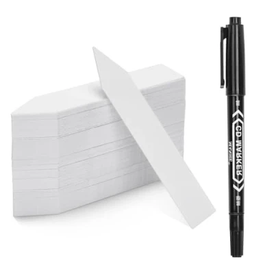 Afbeelding van KINGLAKE 600 stuks plantenbordjes, wit, plantensteker, kunststof tuinbordjes om te beschrijven, weerbestendig, plantenetiketten voor buiten, 10 x 2 cm