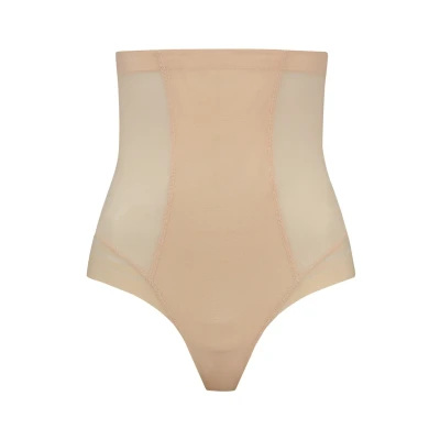 Afbeelding van Bye Bra Powermesh String Met Hoge Taille, Sterke Correctie string, Dubbellaags Voorpaneel, Siliconen Band, Shapewear thong Voor Dames, Shapewear, Beige, Xl