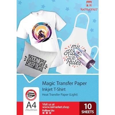 Afbeelding van Raimarket Transferpapier, Strijkpapier Transferfolie voor Lichtgekleurd Textiel, 10 Vellen A4 Papier Inktjet Strijkijzer op Papier, Knutselen T Shirttransfers, Textielfolie, Doe het zelf Stofdruk