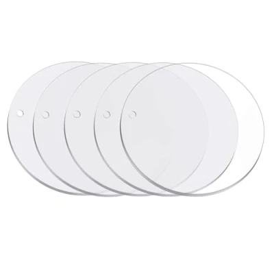 Afbeelding van 5 stuks transparante acrylplaat, rond, groot, dik transparant, 20 cm, perfect voor doe het zelf knutselprojecten, borden, fotolijsten, schilderijen en meer
