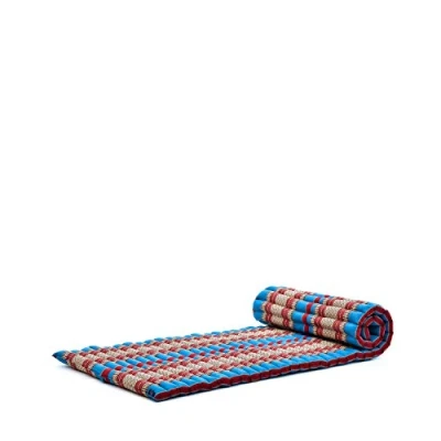 Afbeelding van Leewadee Opvouwbaar Matras Japanse Oprolbare Futon Opvouwbare Tatami Mat Gasten Vloerbed Camping Thaise Massage Mat, Kapok Gevuld, 190 x 70 cm, Blauw Rood