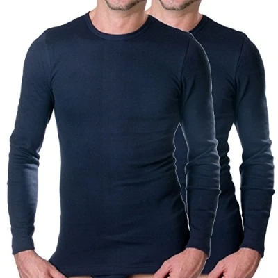 Afbeelding van HERMKO 3640 2 pack herenshirt met lange mouwen (meer kleuren) van 100% biologisch katoen, zwart, S