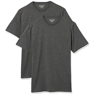 Afbeelding van Amazon Essentials Heren Regular Fit T shirt met korte mouwen en ronde hals, 2 stuks, Charcoal Heather, 4X Large Big Tall