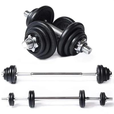 Afbeelding van Tunturi Halter en Dumbells Gietijzer Halterset 20 kg Halterstang met Gewichten Barbell Set Schroefsluiting 30 mm Anti Slip Grip