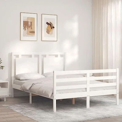 Afbeelding van Bedframe Met Hoofdbord Massief Hout Grijs 140X200 cm 140 x 200 / Wit