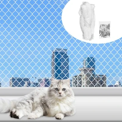 Afbeelding van Vegena Kattennet voor balkon, 8 x 3 m, balkonnet katten, kattennet, transparant, kattenrooster, raam tuin, raam, trap, terrassen