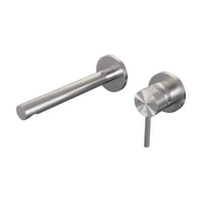 Afbeelding van Brauer Brushed carving Wastafelmengkraan inbouw rechte uitloop links hendel lang smal model A 1 PVD geborsteld RVS
