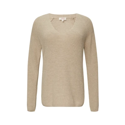 Afbeelding van s.Oliver MET Vhals VAN EEN MIX Trui, Dames, Maat: 38, Beige