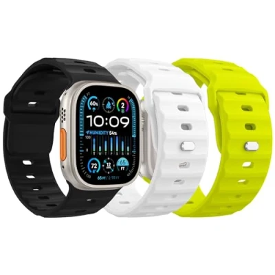 Afbeelding van MoKo 3Pack Ocean band Compatible with Apple Watch Ultra 2 Strap 49mm 46mm 45mm 44mm 42mm for Men Women,Silicone Replacement Wrist iWatch Series 10 9 8 7 6 5 4 SE 2,F/W/B