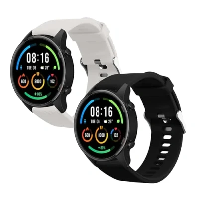 Afbeelding van kwmobile 2x horlogebandjes geschikt voor Xiaomi Mi Watch / Color Sport bandje Smartwatch bandjes van TPU Activity tracker horloge band in zwart wit