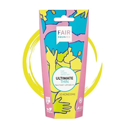 Afbeelding van fair SQUARED condooms Ultimate Thin doos van 10 stuks ultra dunne gevoelsecht flinterzacht nominale breedte 53 mm veganistische trapt FSC gecertificeerd natuurlijk rubber