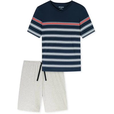 Afbeelding van Schiesser Heren Pyjama Korte V hals Casual Essentials Pyjamaset, Nachtblauw_182604, 52, Nachtblauw 182604, 52