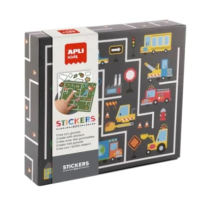 Afbeelding van APLI Kids 19695 labyrint game set van geometrische rubbers in verschillende vormen doos, model labyrint, stickerset ter voltooiing de illustraties