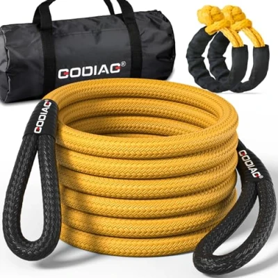 Afbeelding van GODIAG Trekband 1 inch x 20ft, trektouw breeksterkte 33000Ibs, met 2 zachte sluitingen paar katoenen handschoenen en opbergtas, hersteltouw voor auto&#039;s, jeep, vrachtwagen, SUV