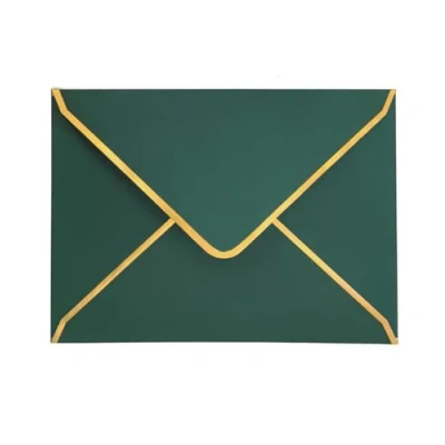 Afbeelding van 50 stuks uitnodigingsenveloppen, groene luxe enveloppen, 18,5 x 13,5 cm, miniatuurenveloppen met V klep, goudfolierand voor bruiloften, uitnodigingen, feest, wenskaarten