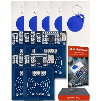 Afbeelding van AZDelivery 5 x RFID Kit RC522 met Reader, Chip en Card 13.56MHz SPI compatibel Arduino Raspberry Pi
