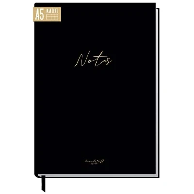 Afbeelding van Trendstuff by Häfft Notitieboek, A5, geruit (Black Edition), 124 pagina&#039;s, 62 vellen, ideaal als dagboek, bullet journal, ideeënboek, schrijfboek, klimaatvriendelijk en duurzaam