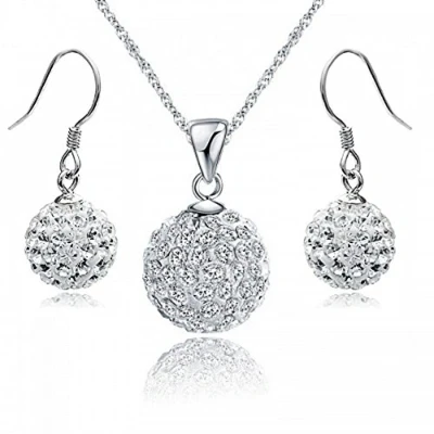 Afbeelding van Crystalline Azuria Kristallen Discobal Witte Set Hanger Ketting 45 cm Oorbellen 18 kt Witgoud Verguld voor Vrouwen