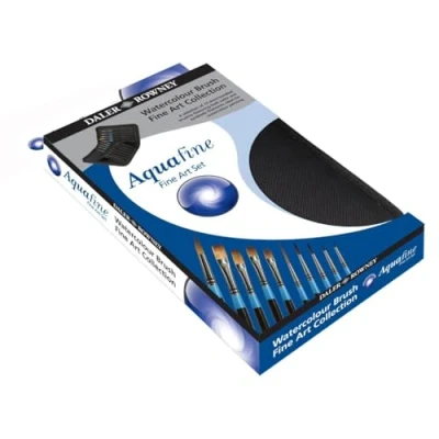 Afbeelding van Daler Rowney Aquafine &amp; Gouache Zachte Synthetische Sable Haarborstel Set in een Zip Case, Korte Handvat, 10 Diverse Borstels, Ideaal voor Professionele Kunstenaars Studenten