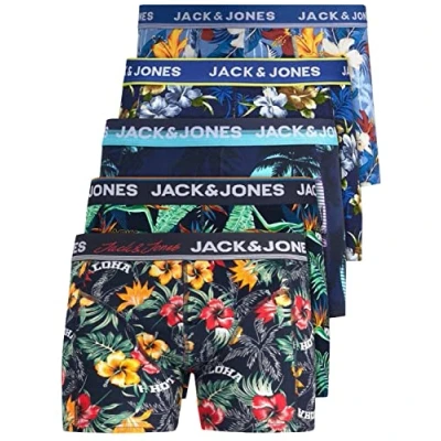 Afbeelding van JACK &amp; JONES 12204864 Boxershorts voor heren, set van 5 stuks, wit, zwart, blauw, grijs, trunks, S