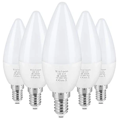 Afbeelding van Vicloon E14 LED kaarslamp, 5 stuks 5.5 W 6500 K koud wit, 500 lumen, C37 lamp vervangt 40W halogeenlamp, AC 165 265V, 270 stralingshoek, niet dimbaar spaarlamp