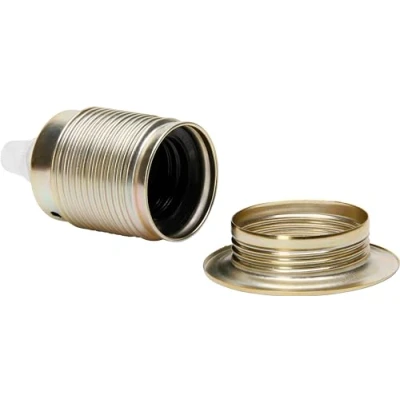 Afbeelding van Kopp lamphouder E27 metaal met trekontlasting en ring messing (212600010)