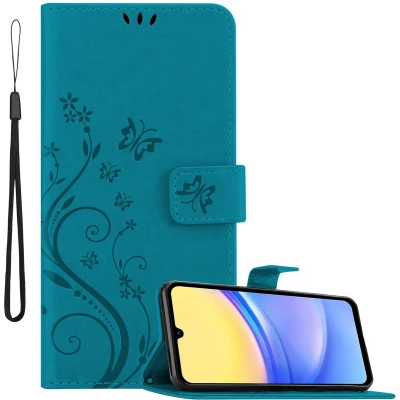 Afbeelding van Cadorabo Hoesje geschikt voor Samsung Galaxy A15 in Bloemen BLAUW Beschermhoes Case Cover magnetische sluiting