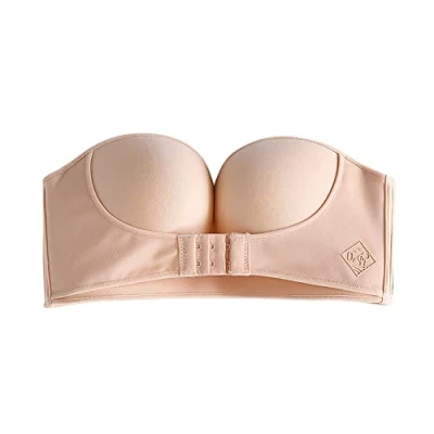 Afbeelding van FFWTPY Vrouwen Strapless Front Gesp BH Push Up Licht Gewatteerde Bandeau Plus Size Draadloze Onzichtbare Buis Top voor Meisje, Beige, 80D