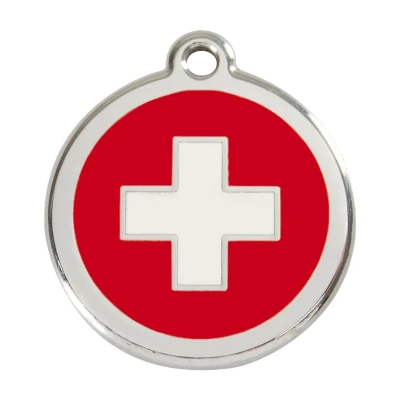 Afbeelding van Swiss Cross Red roestvrijstalen hondenpenning large/groot dia. 3,8 cm RedDingo