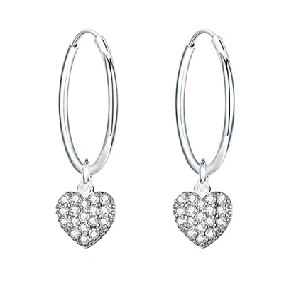 Afbeelding van Oorringen voor dames, 925 Sterling zilver, met hartvormige hanger, kleine diameter van 14 mm, dames en meisjes, zilver