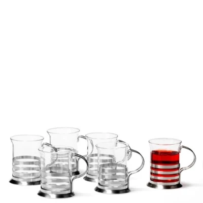 Afbeelding van Leonardo Balance theebeker, set van 6, glazen theekopjes inclusief roestvrijstalen houder, handgemaakte 220 ml, 017588