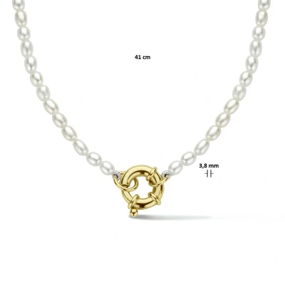 Afbeelding van zilver verguld (geel) collier parel 3,8 mm 41 cm met groot springslot 3 micron 2103267