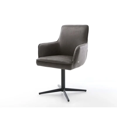 Afbeelding van DELIFE Draaistoel Heira Flex met armleuning microvelours antraciet vintage kruispoot zwart 360 draaibaar pocketveer kern