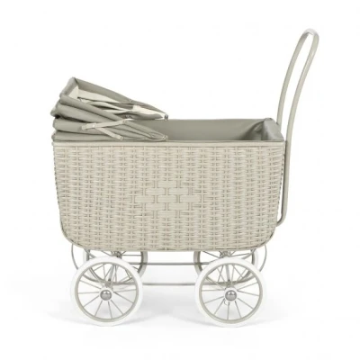 Afbeelding van ByAstrup retro rotan poppenwagen / poppenbed Grijs