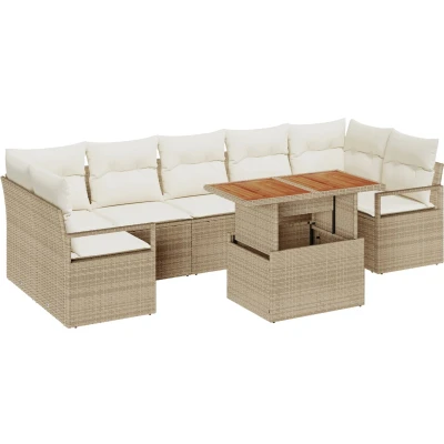 Afbeelding van vidaXL 8 delige Tuin Sofa Set met Kussens Beige Poly Rattan, 2 zits Opslag &amp; Rattan
