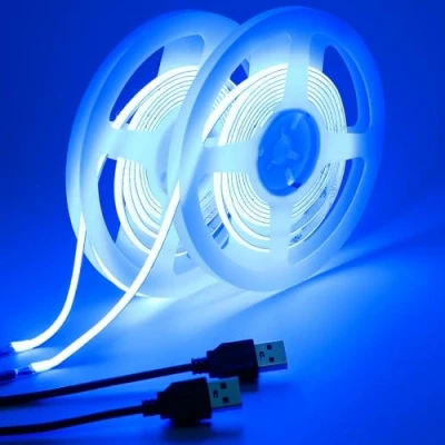 Afbeelding van GOMING 5V 5mm Breed COB USB LED Strip Blauw voeding 4M(2X2M) 400LEDs/M Uniforme Emissie Flexibel IP20 Niet Waterdicht Tape Zelfklevend voor DIY Home Decor