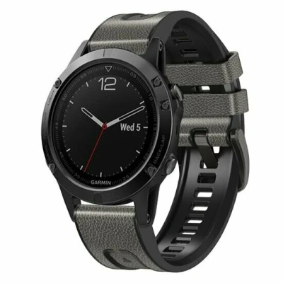 Afbeelding van leer + siliconen bandje Grijs Garmin Tactix 8 51mm