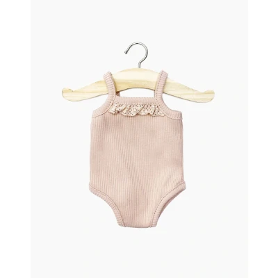 Afbeelding van Minikane romper roze geribbeld met kant voor 34cm pop
