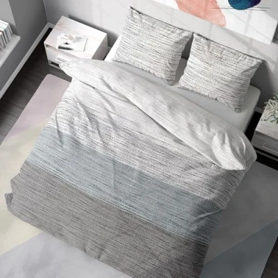 Afbeelding van DILIOS Premium beddengoed 200 x cm, 100% ademend katoen met ritssluiting, renforcé, grijs, lichtblauw, 3 delig dekbedovertrek cm en 2 kussenslopen 80